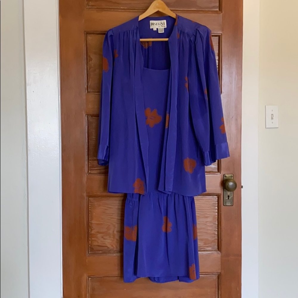 Vintage silk drop waist dress and jacket